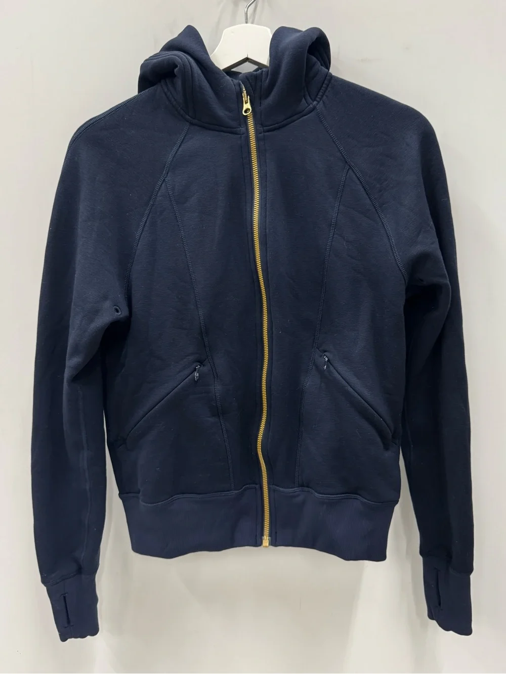 Lululemon Warm Core Navy Full Zip Hoodie with gold zipper Size 6